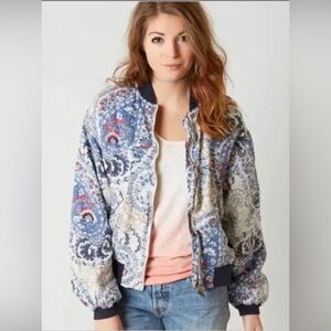 Free People Daytrip Paisley Quilted Bomber Blue Jacket